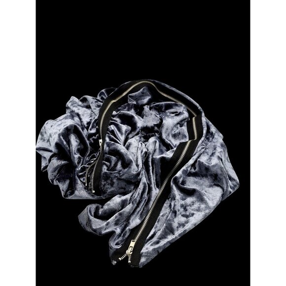 Vintage 90s Y2K One-Shoulder Gray Crushed Velvet Dress With Side Zipper Closure - Picture 6 of 9